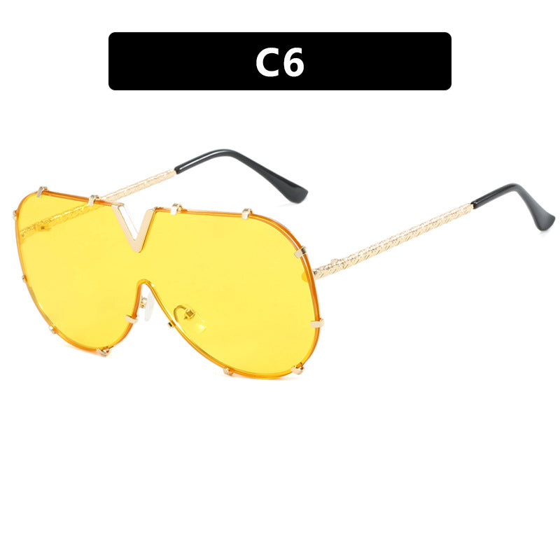 Fashion metal one-piece sunglasses, new V-frame sunglasses, Instagram popular sunglasses