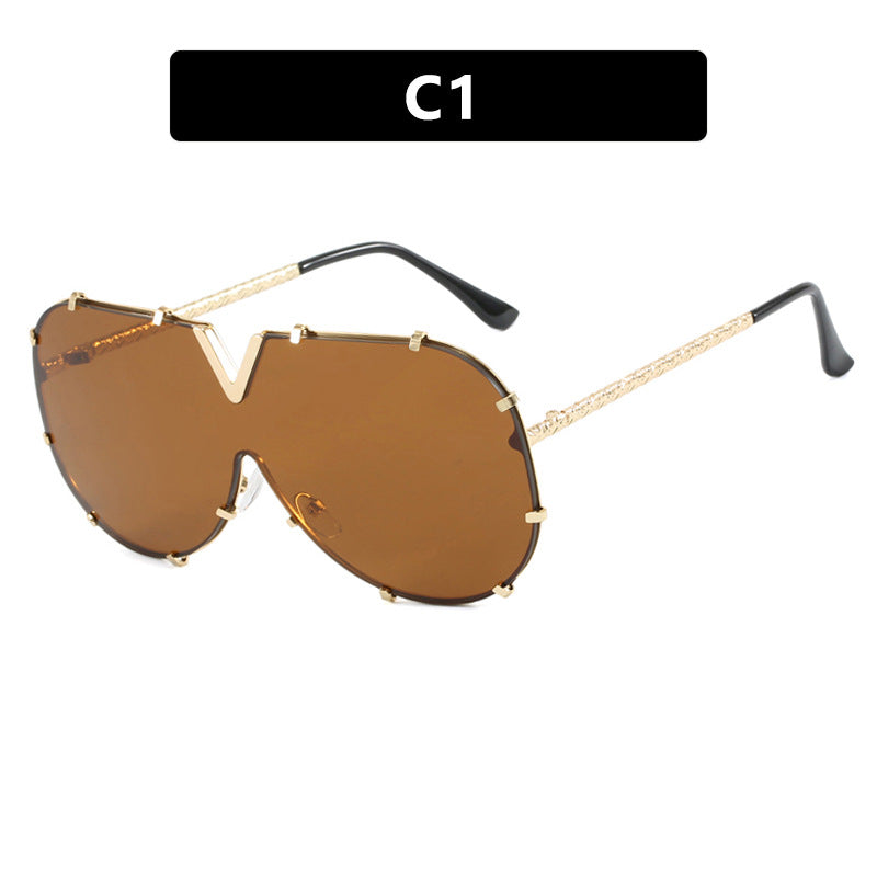 Fashion metal one-piece sunglasses, new V-frame sunglasses, Instagram popular sunglasses