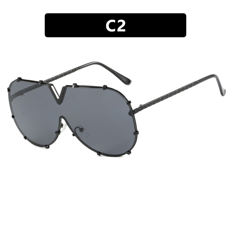 Fashion metal one-piece sunglasses, new V-frame sunglasses, Instagram popular sunglasses