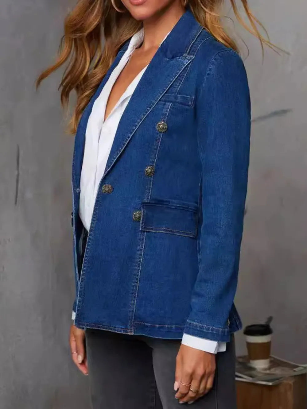 Fashionable casual washed blue denim women's suit jacket for women