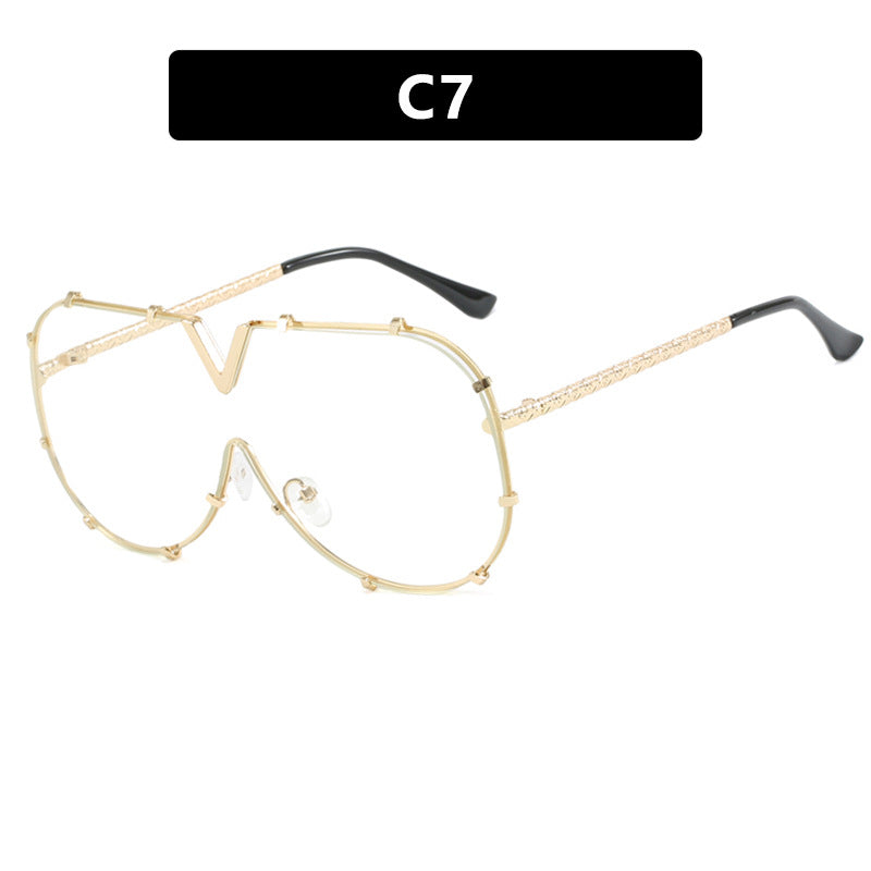 Fashion metal one-piece sunglasses, new V-frame sunglasses, Instagram popular sunglasses
