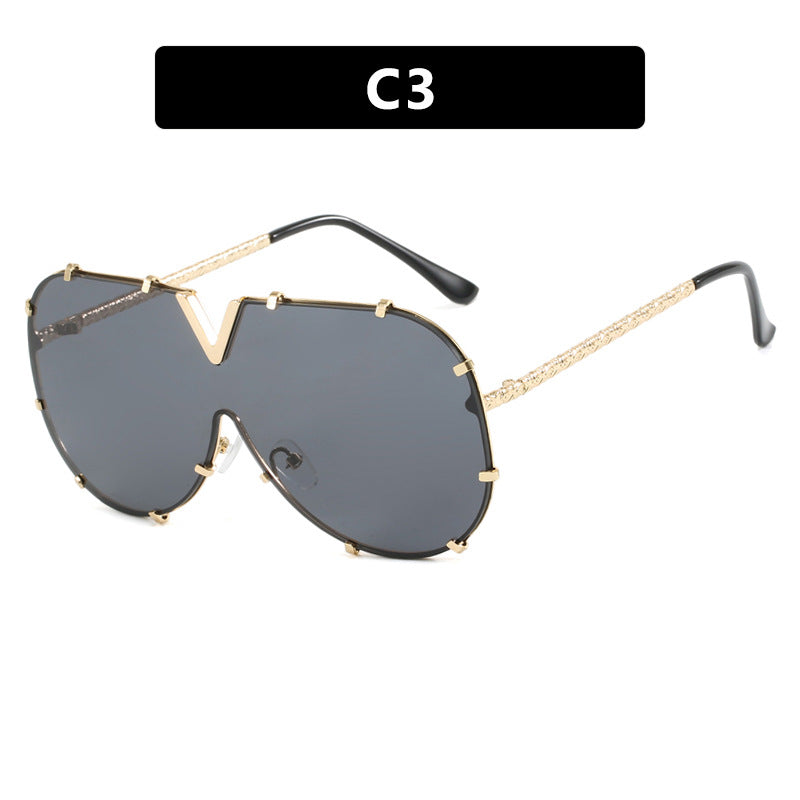 Fashion metal one-piece sunglasses, new V-frame sunglasses, Instagram popular sunglasses