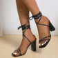 Cross Bandage High Heels Sandals Women Summer Fashion Lace-Up High Heels Peep Toe Shoes Female Square Heel Ladies Sandals
