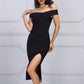 New Summer Celebrity Party Bodycon Bandage Dress Women Short Sleeve Off The Shoulder Sexy Split NightClub Dress Women Vestidos