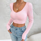 Sweet and spicy pure lust T-shirt autumn and winter U-neck slim figure long-sleeved top
