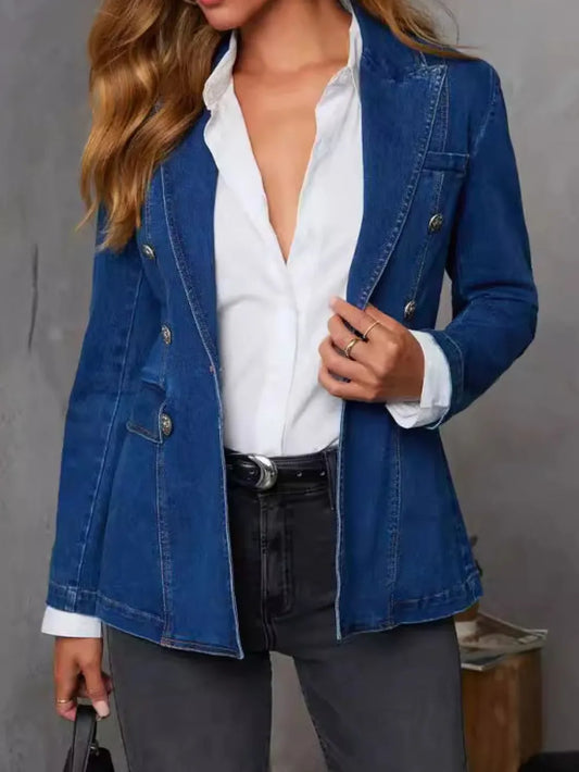 Fashionable casual washed blue denim women's suit jacket for women